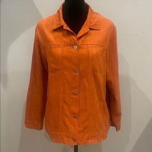 Orange Button-Up shirt Jacket suede like small